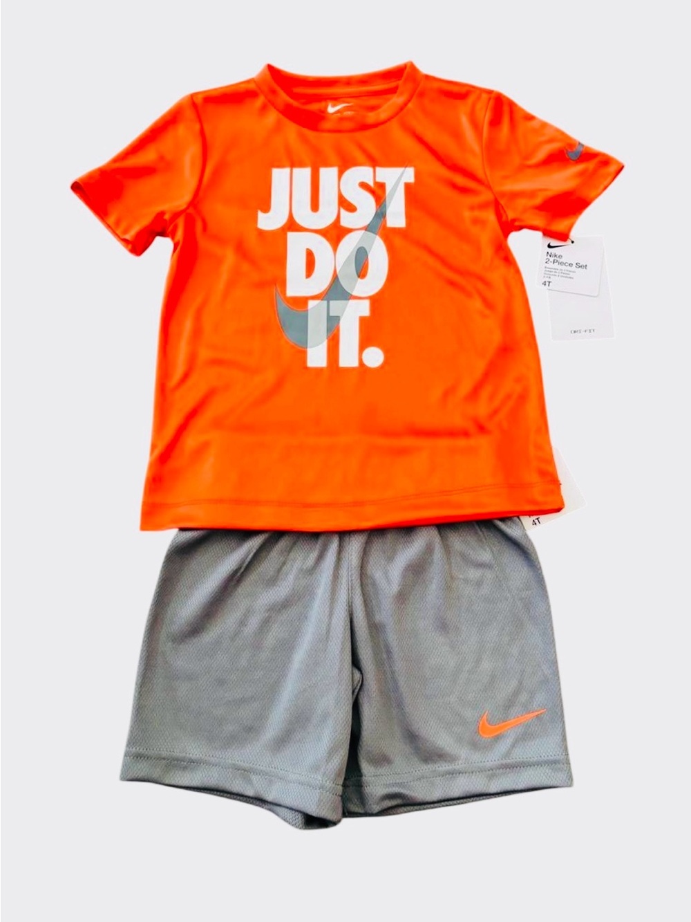NEW Nike Orange & Gray Just Do It Activewear Athletic Dri-fit Tee and Shorts Set